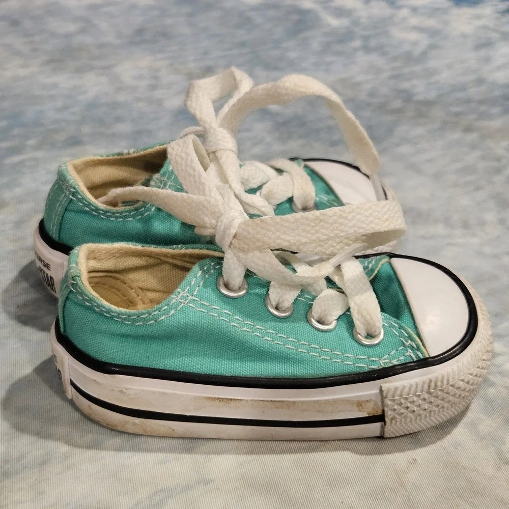 Converse All Star Toddler‎ Teal Low Top Sneakers Baby Size 2 Chuck Taylor
